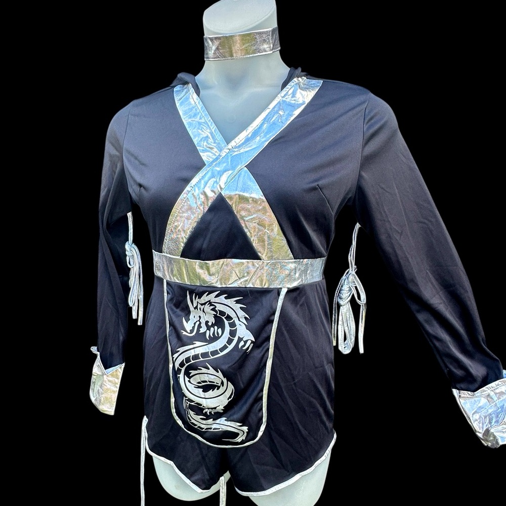 Silver Dragon Ninja Costume playsuit accessories women's medium  New never used